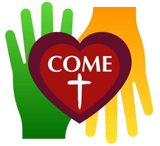 COME
            logo of a open hands and a heart inscribed with a cross